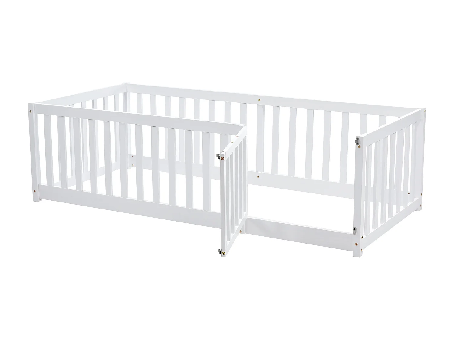 Lit enfant 90x200cm, lit au sol sans sommier, avec Barrières de sécurité, pin, blanc, sans matelas