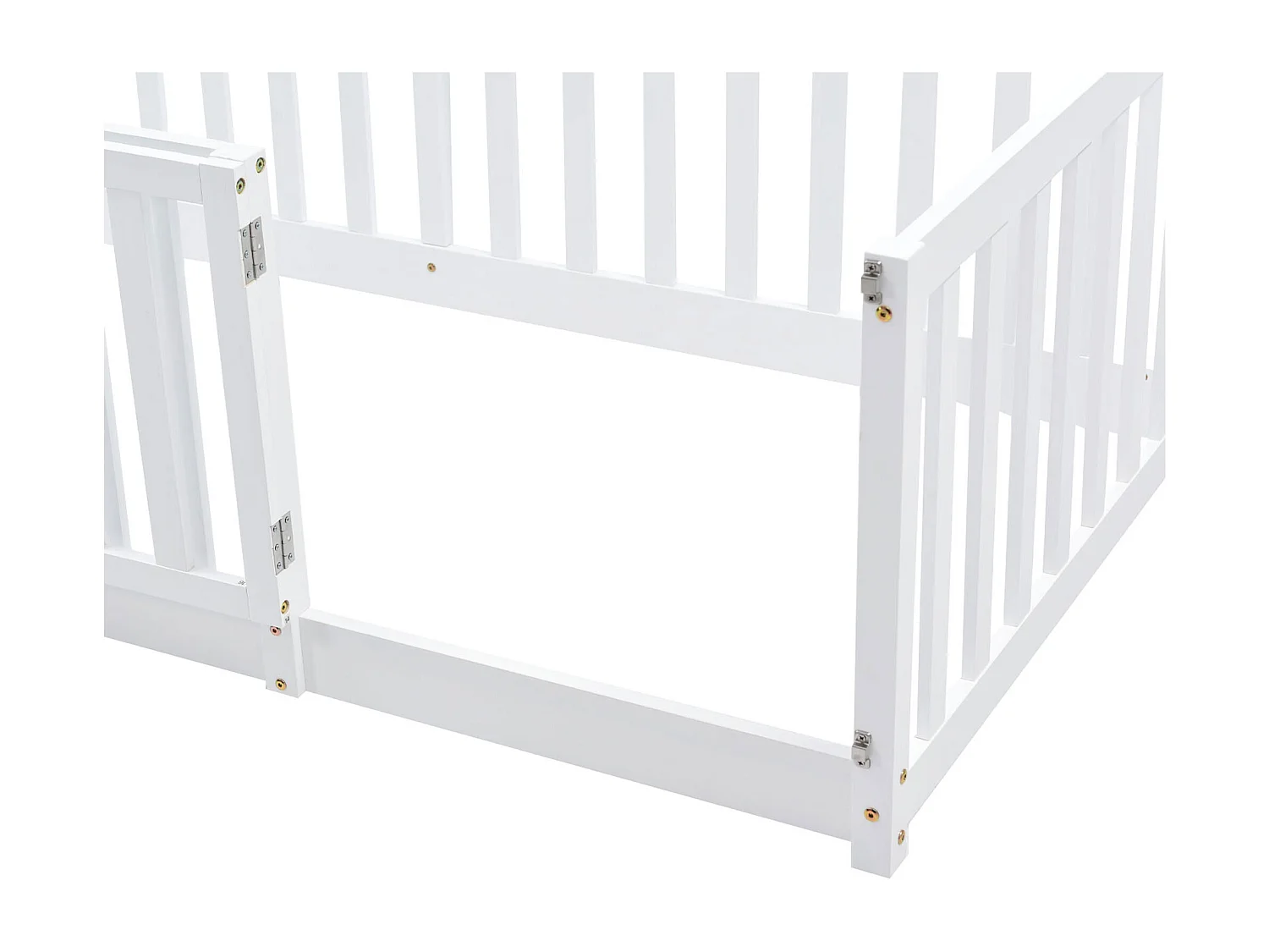 Lit enfant 90x200cm, lit au sol sans sommier, avec Barrières de sécurité, pin, blanc, sans matelas