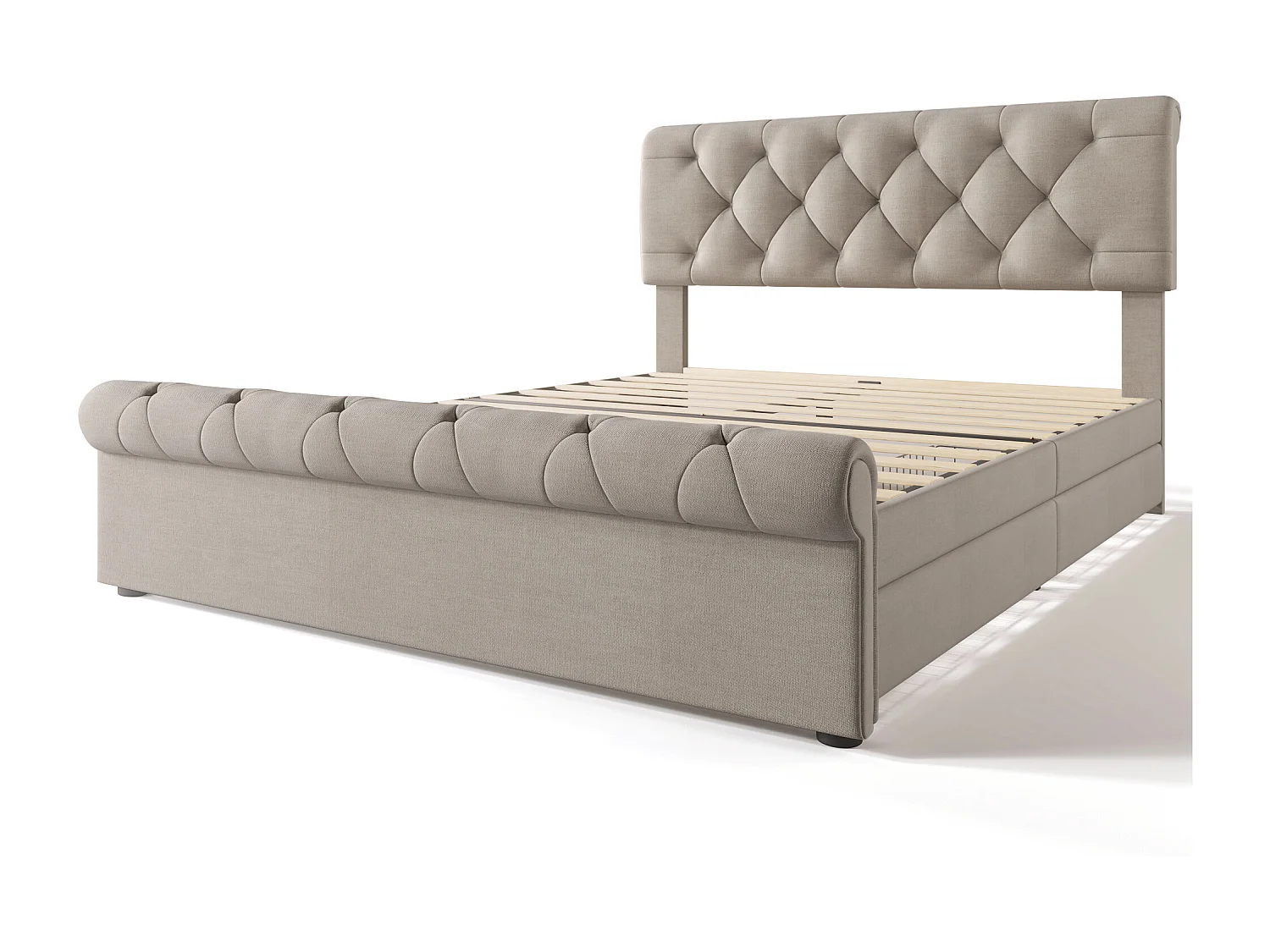 Lit adulte 140x200cm avec 4 tiroirs et tête de lit réglable, lin, beige, sans matelas