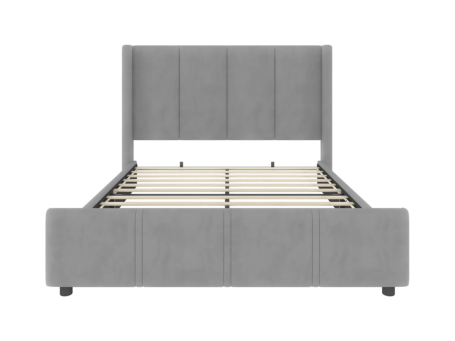 Lit adulte 160x200cm avec USB type-C, en velours gris, sommier à lattes, sans matelas