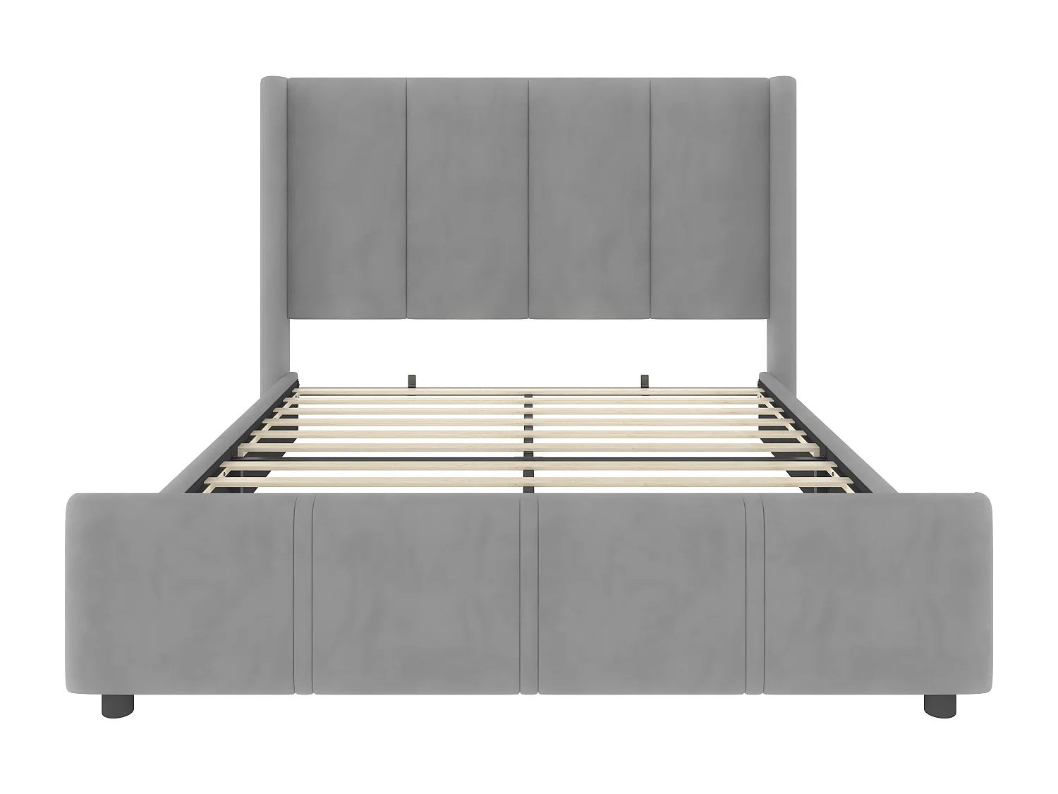 Lit adulte 160x200cm avec USB type-C, en velours gris, sommier à lattes, sans matelas