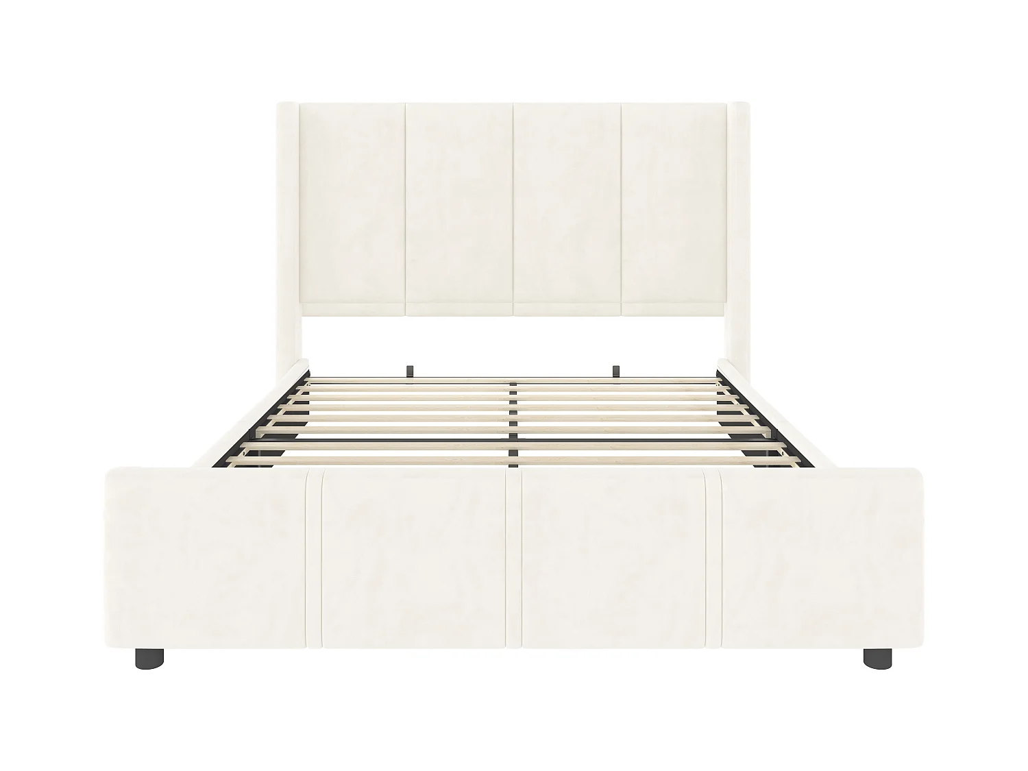 Lit adulte 160x200cm avec USB type-C, en velours beige, sommier à lattes, sans matelas