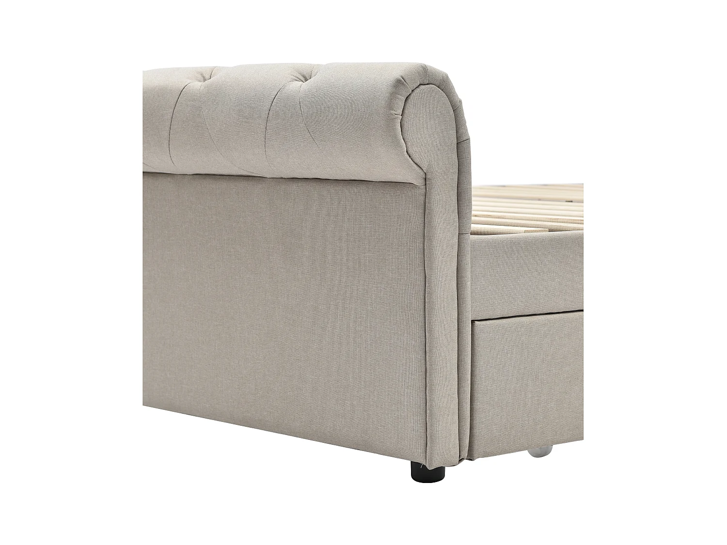 Lit adulte 90x200cm avec 2 tiroirs et tête de lit réglable, lin, beige, sans matelas