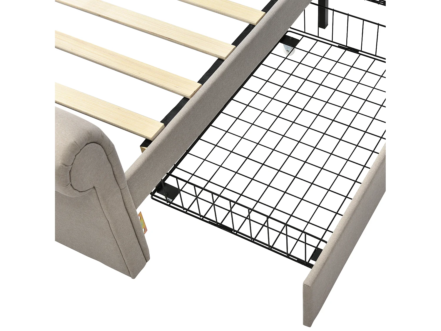 Lit adulte 90x200cm avec 2 tiroirs et tête de lit réglable, lin, beige, sans matelas