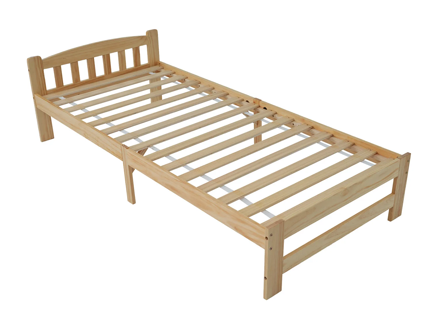 Lit en bois massif futon, lit simple, lit naturel en bois massif avec tête de lit et sommier à lattes, lit jeune, lit adulte, naturel, 90x200 cm