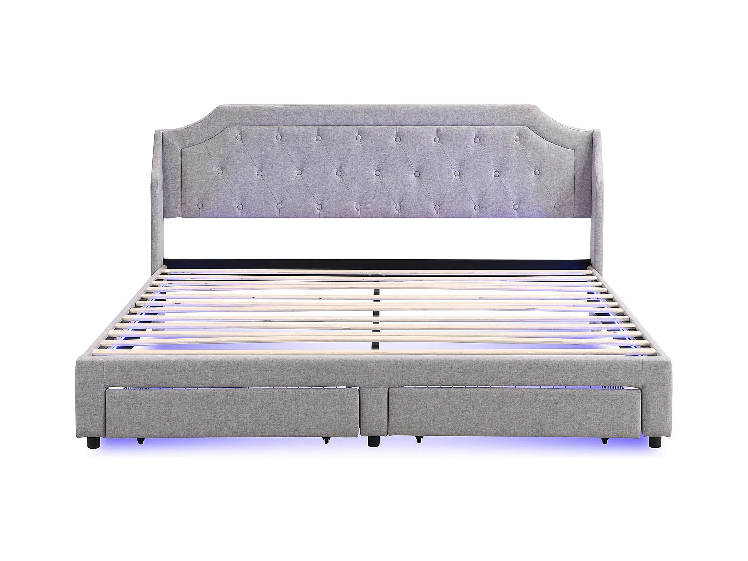 Volwassenenbed 180x200 cm met 2 lades en LED, lattenbodem, linnen grijs, zonder matras