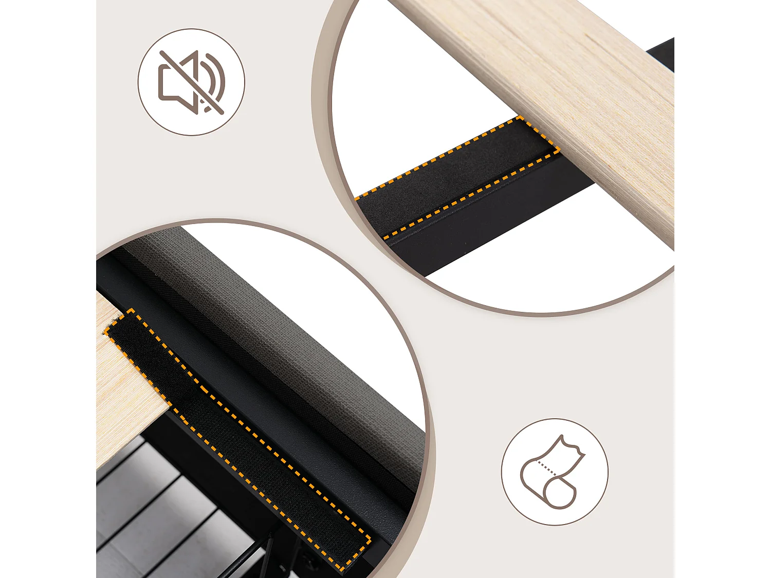 Lit adulte 140x200cm avec 4 tiroirs et LED, tête de lit réglable en hauteur, lin gris, sans matelas