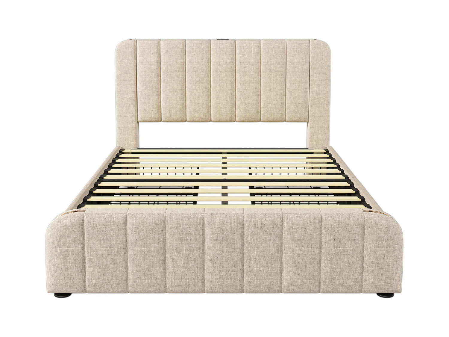 Letto matrimoniale 160x200 cm con 4 cassetti e porte USB, lino beige, senza materasso