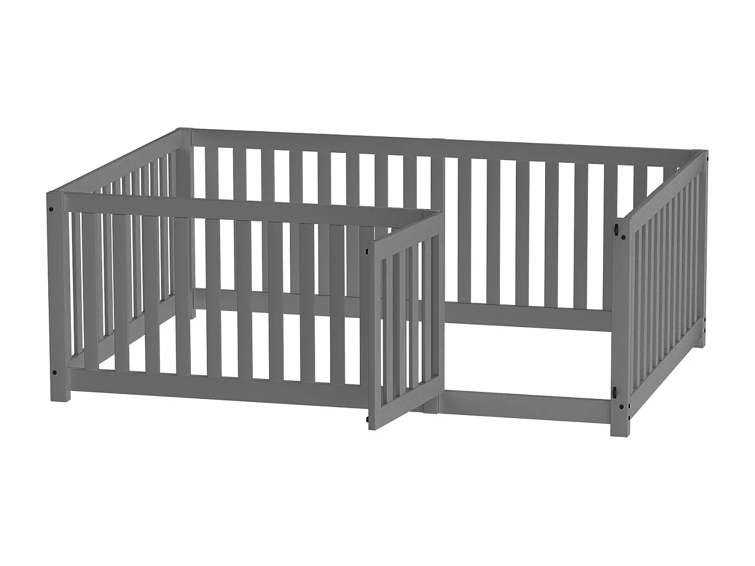 Kinderbed 140x200 cm, vloerbed zonder lattenbodem, met veiligheidsbarrières, grenenhout, grijs, zonder matras