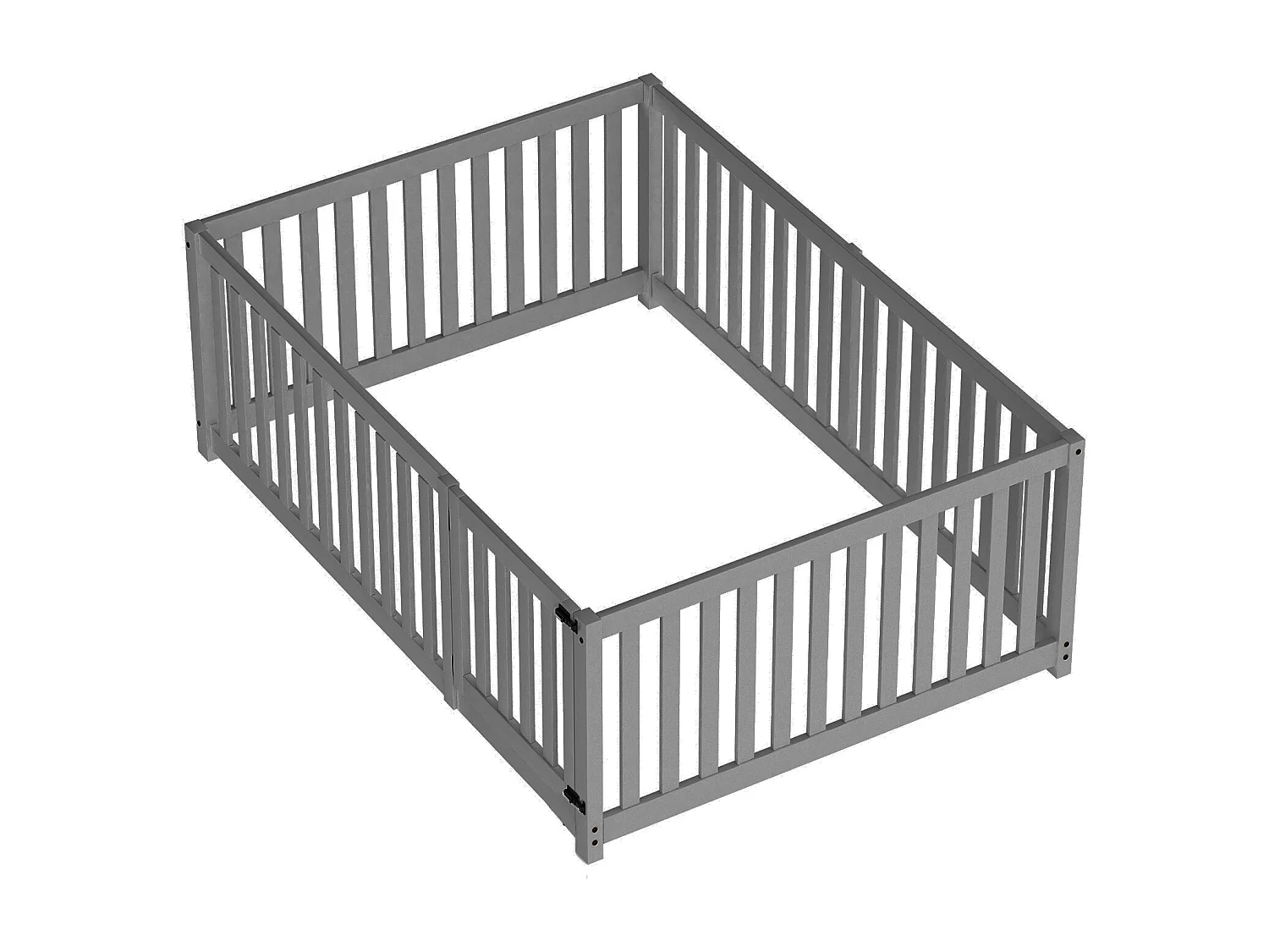 Kinderbed 140x200 cm, vloerbed zonder lattenbodem, met veiligheidsbarrières, grenenhout, grijs, zonder matras