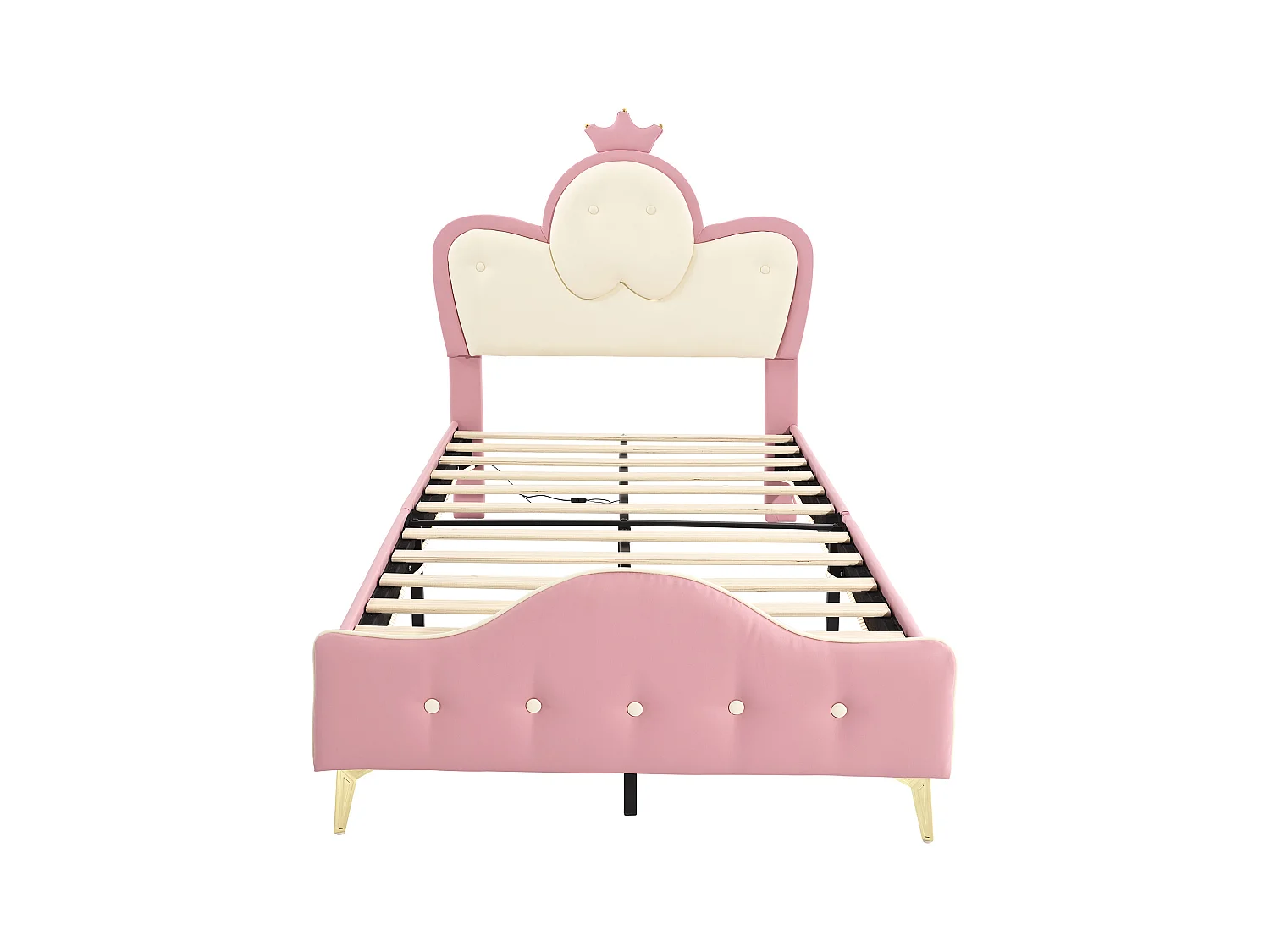 Lit enfant 90x200cm avec LED, en PU rose et blanc, sommier à lattes, sans matelas