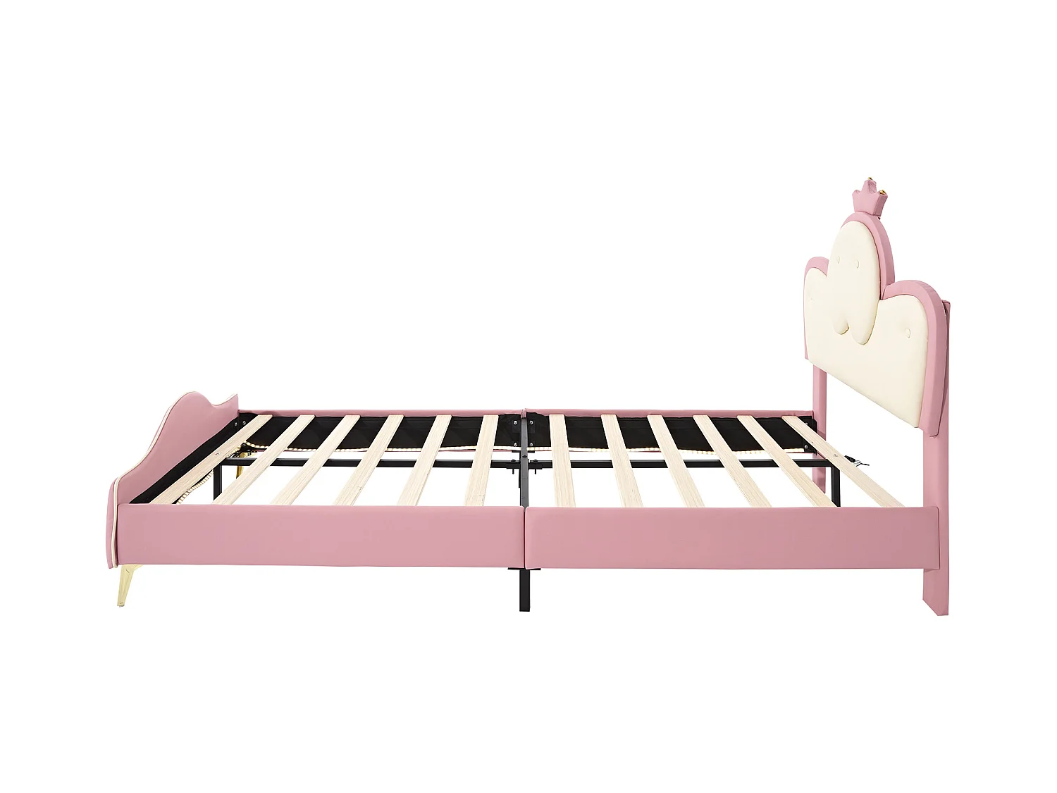 Lit enfant 90x200cm avec LED, en PU rose et blanc, sommier à lattes, sans matelas