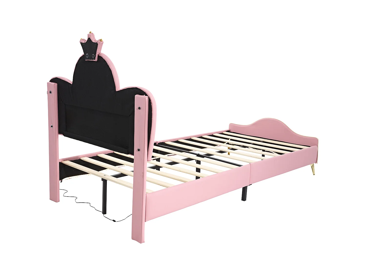Lit enfant 90x200cm avec LED, en PU rose et blanc, sommier à lattes, sans matelas
