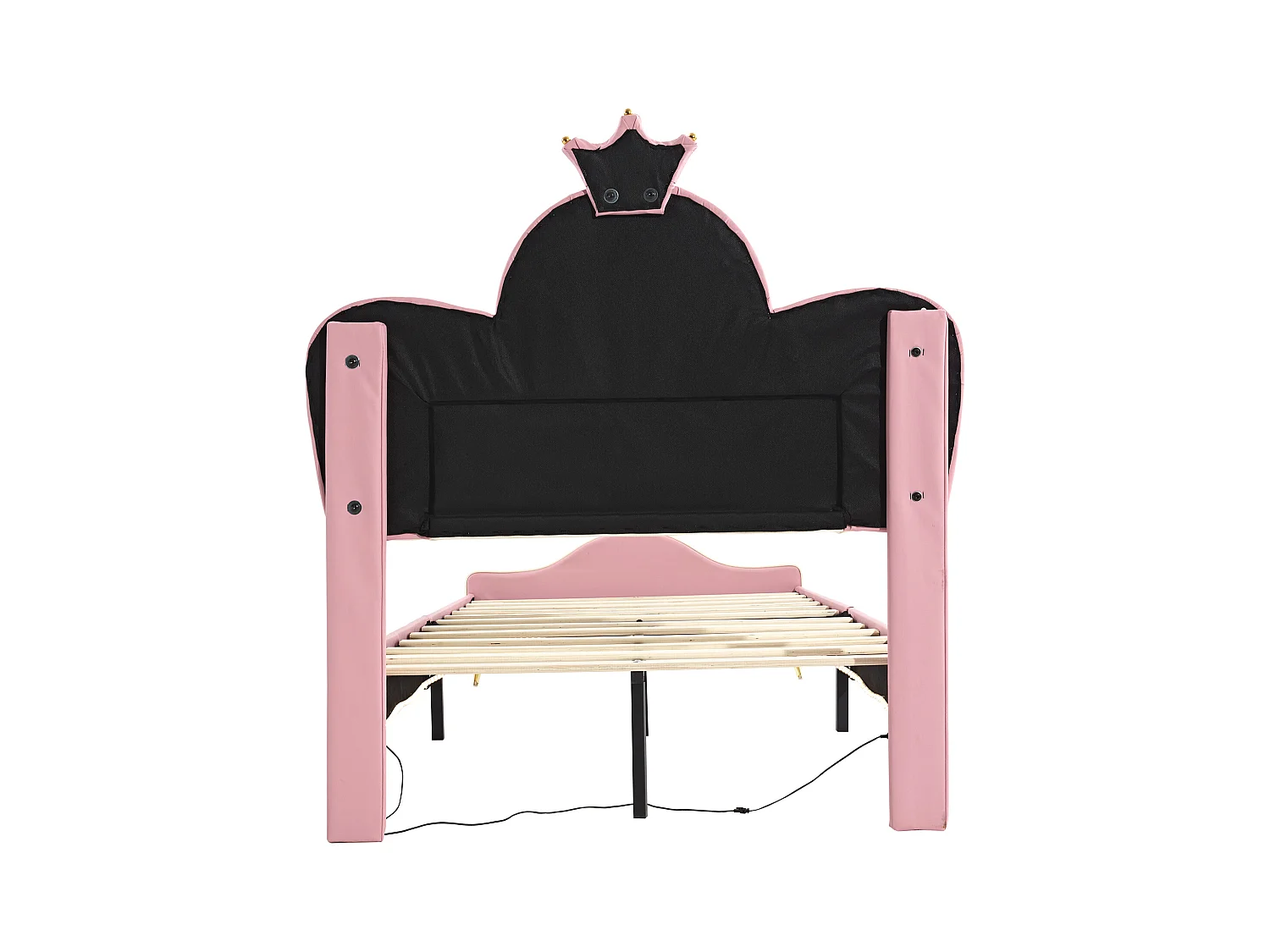 Lit enfant 90x200cm avec LED, en PU rose et blanc, sommier à lattes, sans matelas