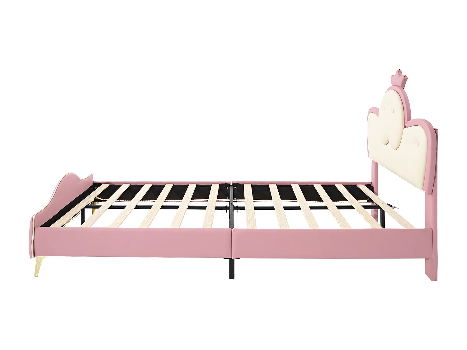 Letto per bambini 90x200 cm con LED, in PU rosa e bianco, rete a doghe, senza materasso