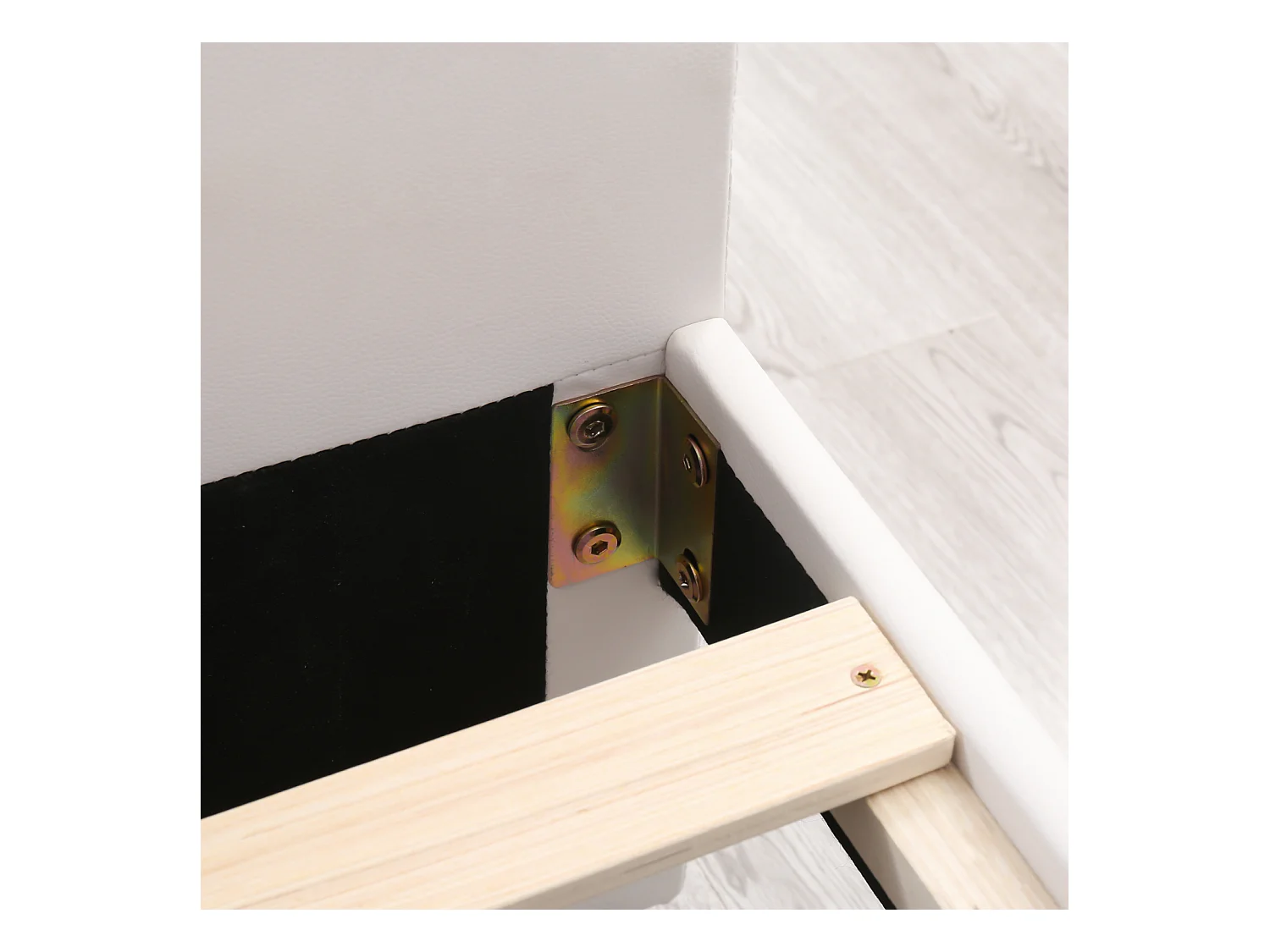 Lit rembourré 160 x 200 cm lit avec cadre à lattes, 2 tiroirs et tête de lit avec rivets à points de traction bois, cuir synthétique