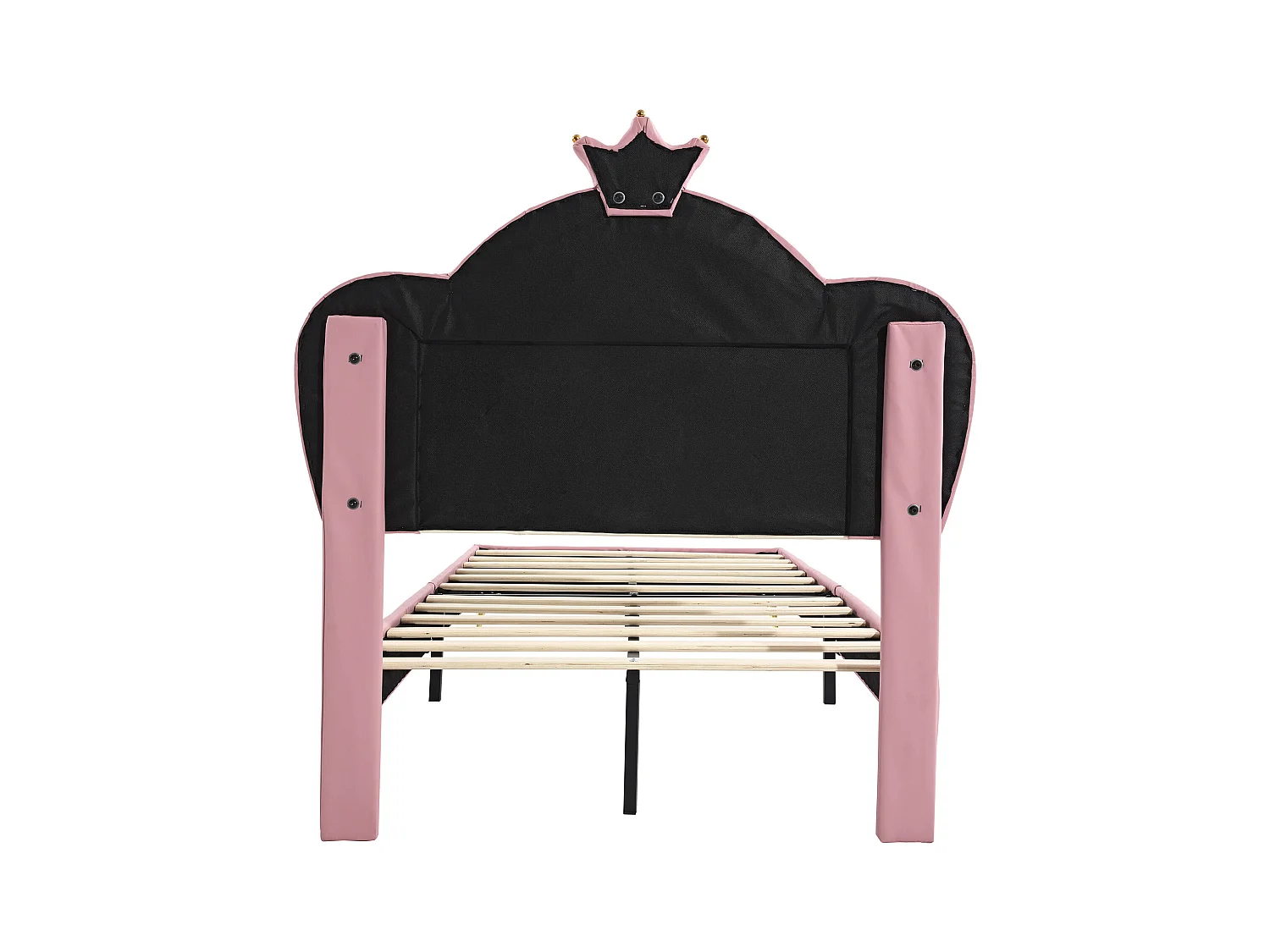 Lit enfant 90x200cm avec tête de lit en forme de couronne, PU rose, sans matelas