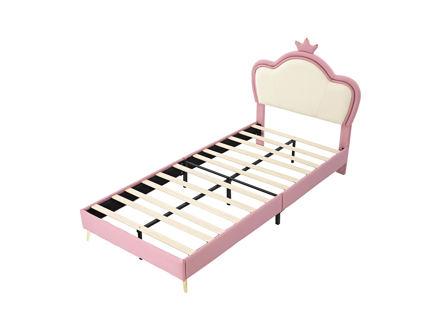 Lit enfant 90x200cm avec tête de lit en forme de couronne, PU rose, sans matelas