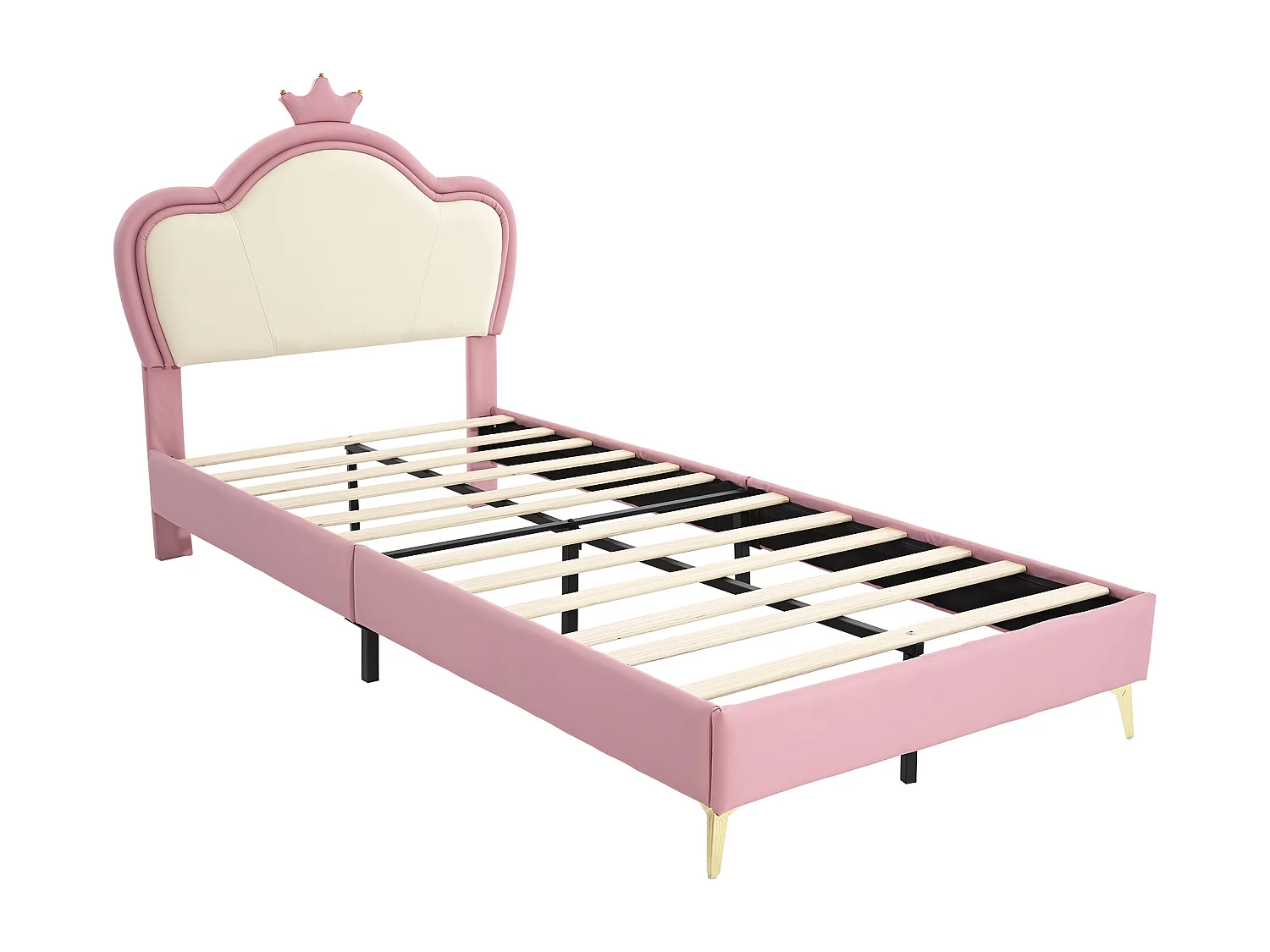 Lit enfant 90x200cm avec tête de lit en forme de couronne, PU rose, sans matelas