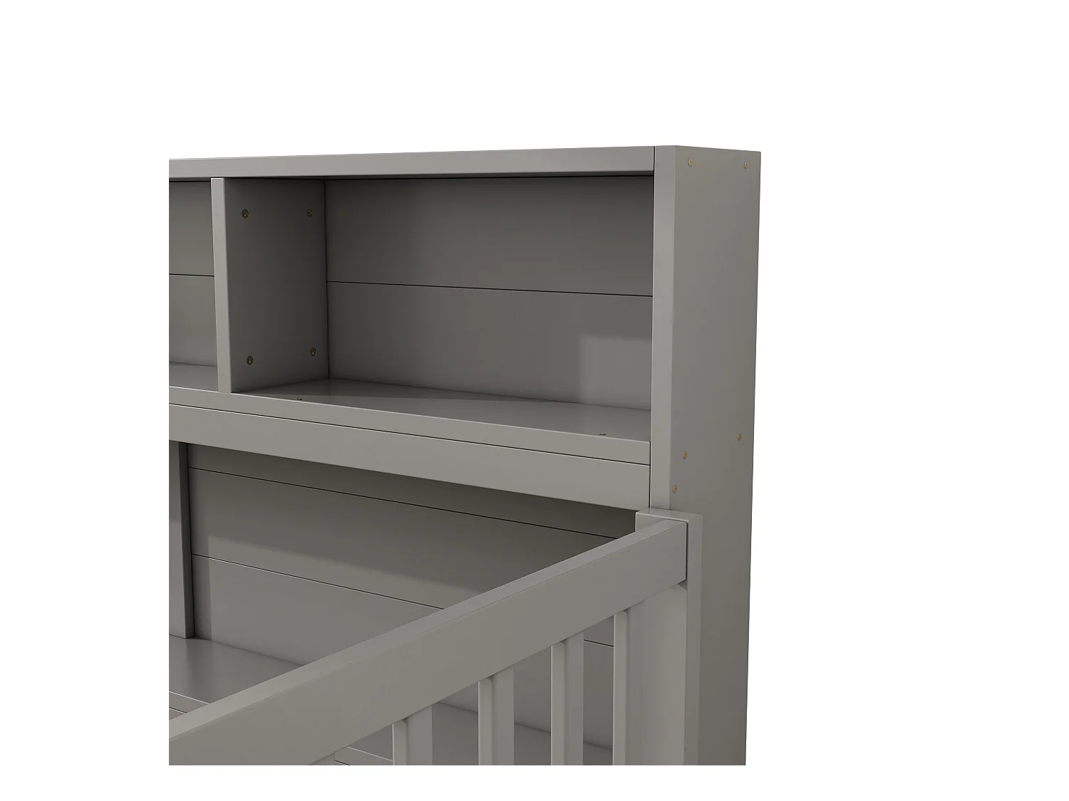 Lit au sol enfant 140x200cm avec barrière et Etagère, bois de pin gris, sans matelas