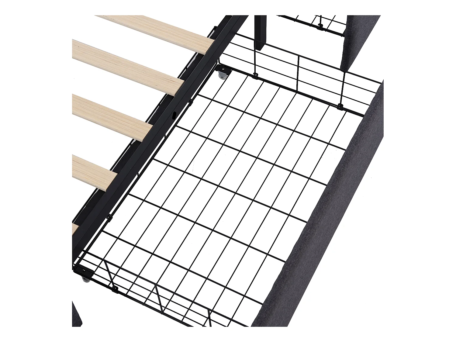 Lit adulte 140x200cm avec 4 tiroirs et LED, tête de lit réglable, lin gris, sans matelas