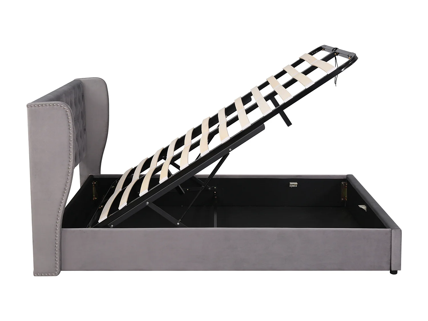 Lit rembourré en forme d'oreille,velours,Lit double,140*190,Lit fonctionnel hydraulique avec sommier à lattes et espace de rangement,Gris