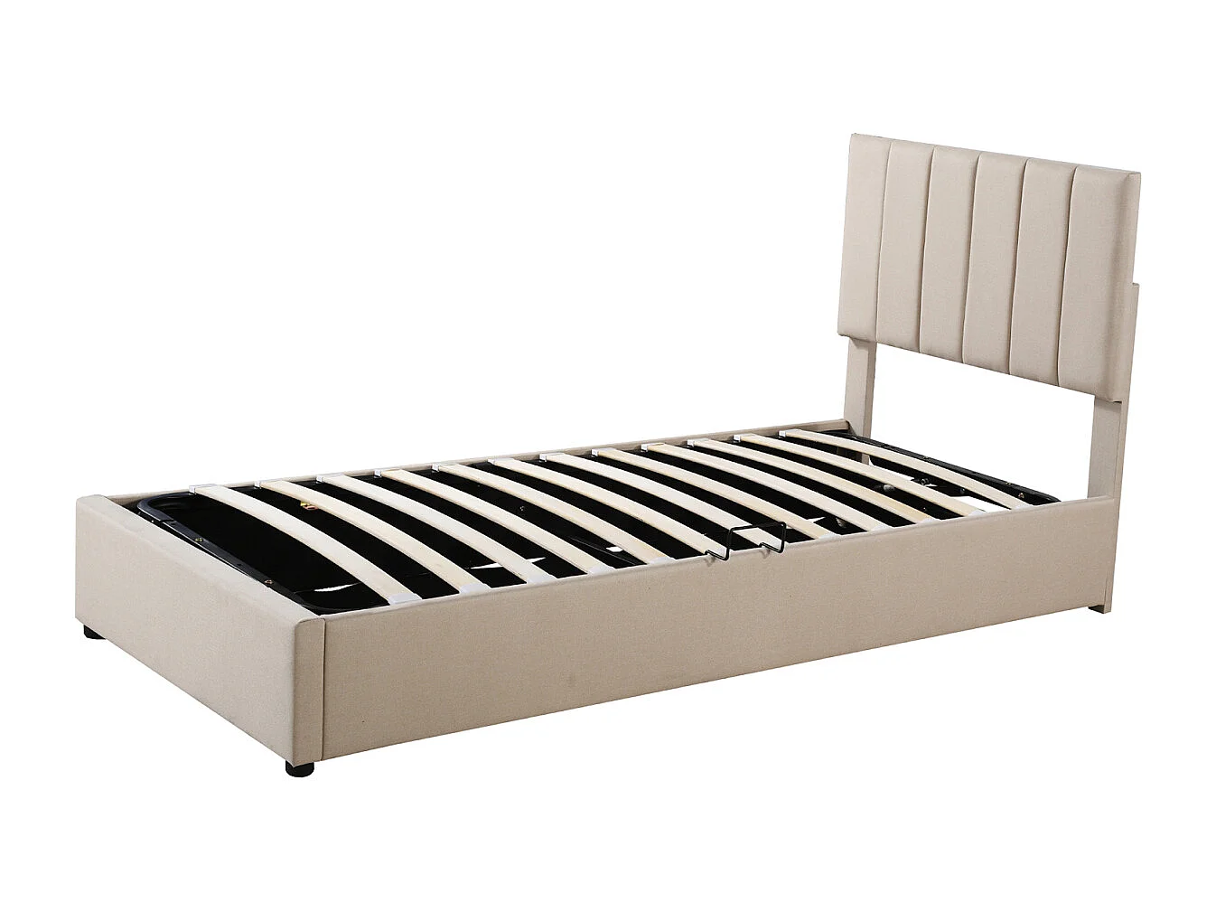 Lit enfant lit rembourré 90x200 cm, lit de rangement hydraulique, lit mezzanine en lin, beige