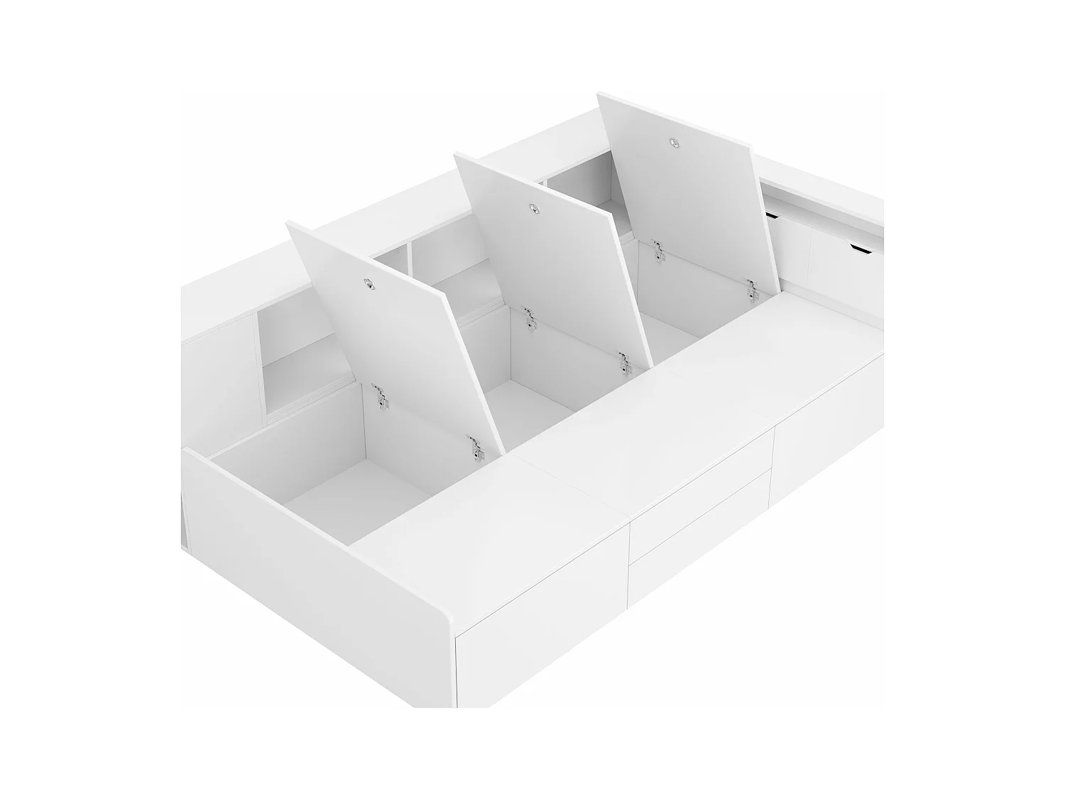 Lit d'enfant, 90 * 200cm, lit simple, lit d'enfant multifonctionnel avec tiroirs, étagères et casiers, boîte de lit avec rangement, sans matelas, blanc