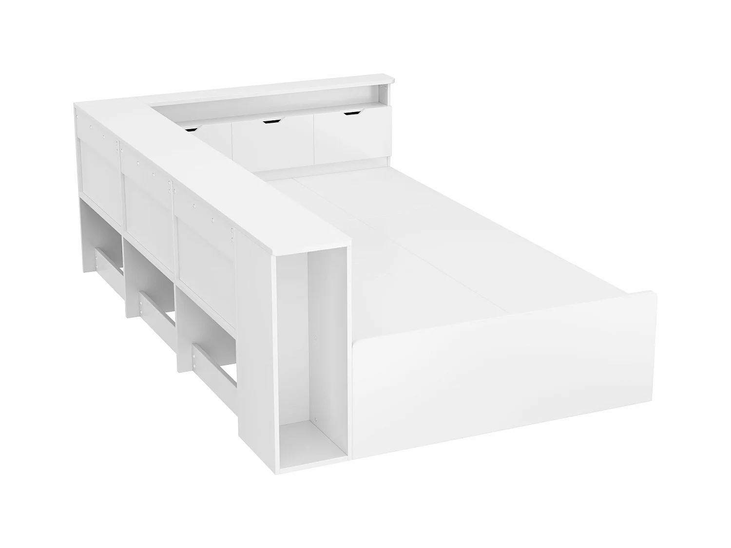 Lit d'enfant, 90 * 200cm, lit simple, lit d'enfant multifonctionnel avec tiroirs, étagères et casiers, boîte de lit avec rangement, sans matelas, blanc