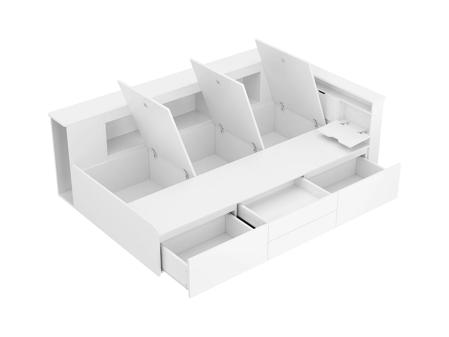 Lit d'enfant, 90 * 200cm, lit simple, lit d'enfant multifonctionnel avec tiroirs, étagères et casiers, boîte de lit avec rangement, sans matelas, blanc