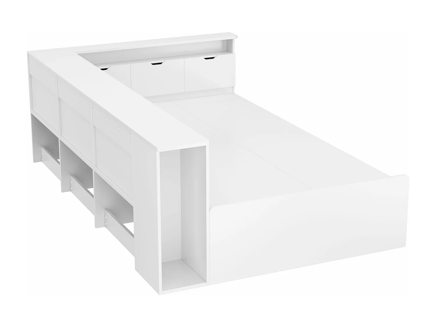 Lit d'enfant, 90 * 200cm, lit simple, lit d'enfant multifonctionnel avec tiroirs, étagères et casiers, boîte de lit avec rangement, sans matelas, blanc