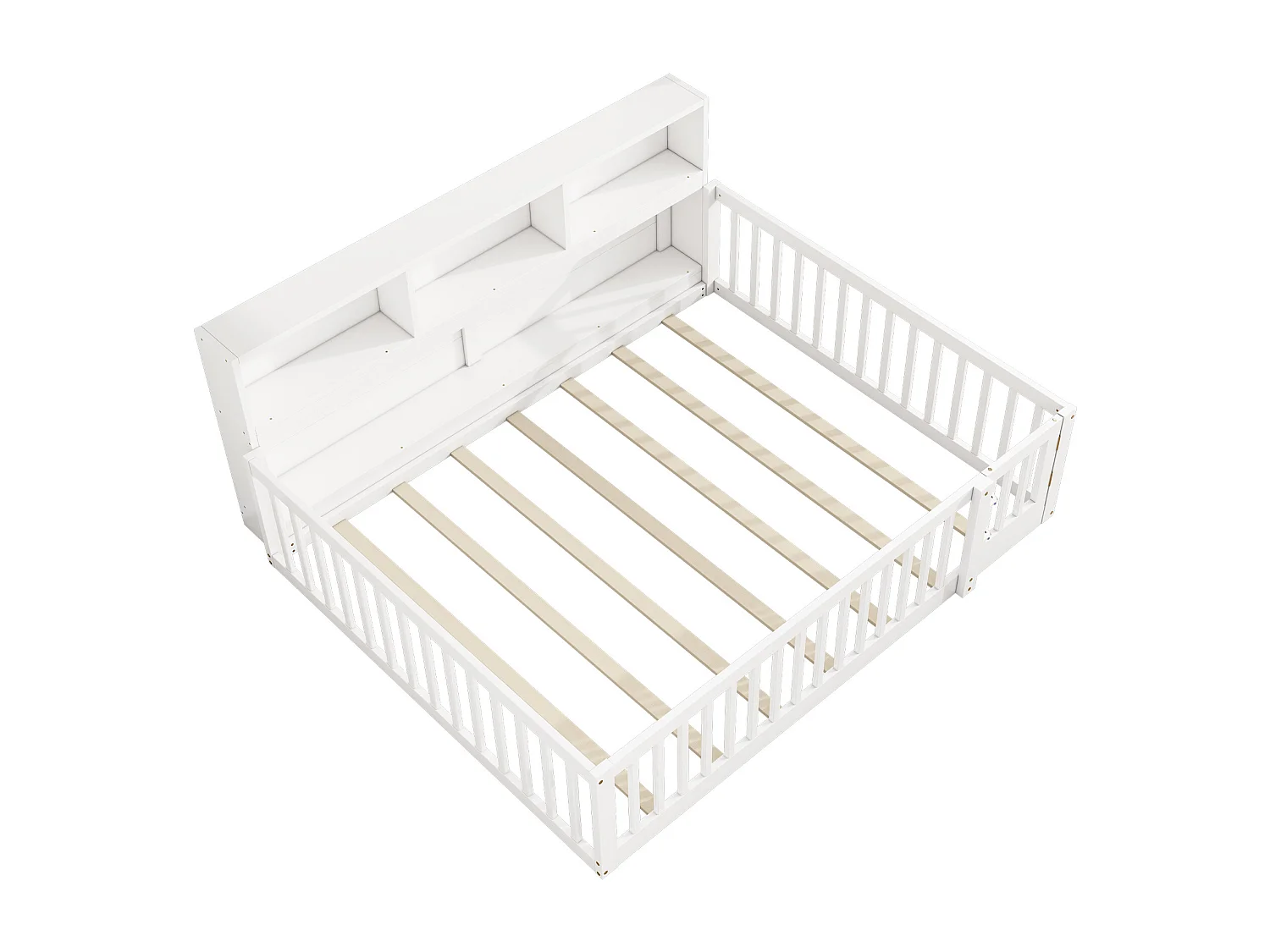 Vloerbed kind 140x200 cm met valbeveiliging en plank, wit dennenhout, zonder matras