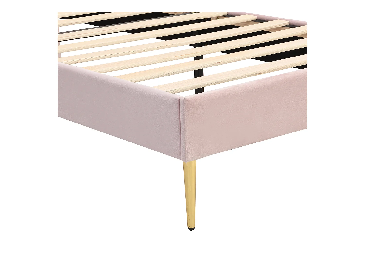 Velours, lit rembourré, 90 * 200 cm, lit en forme de coquille avec pieds en fer doré, tête de lit réglable en hauteur, grille à lattes en bois, rose