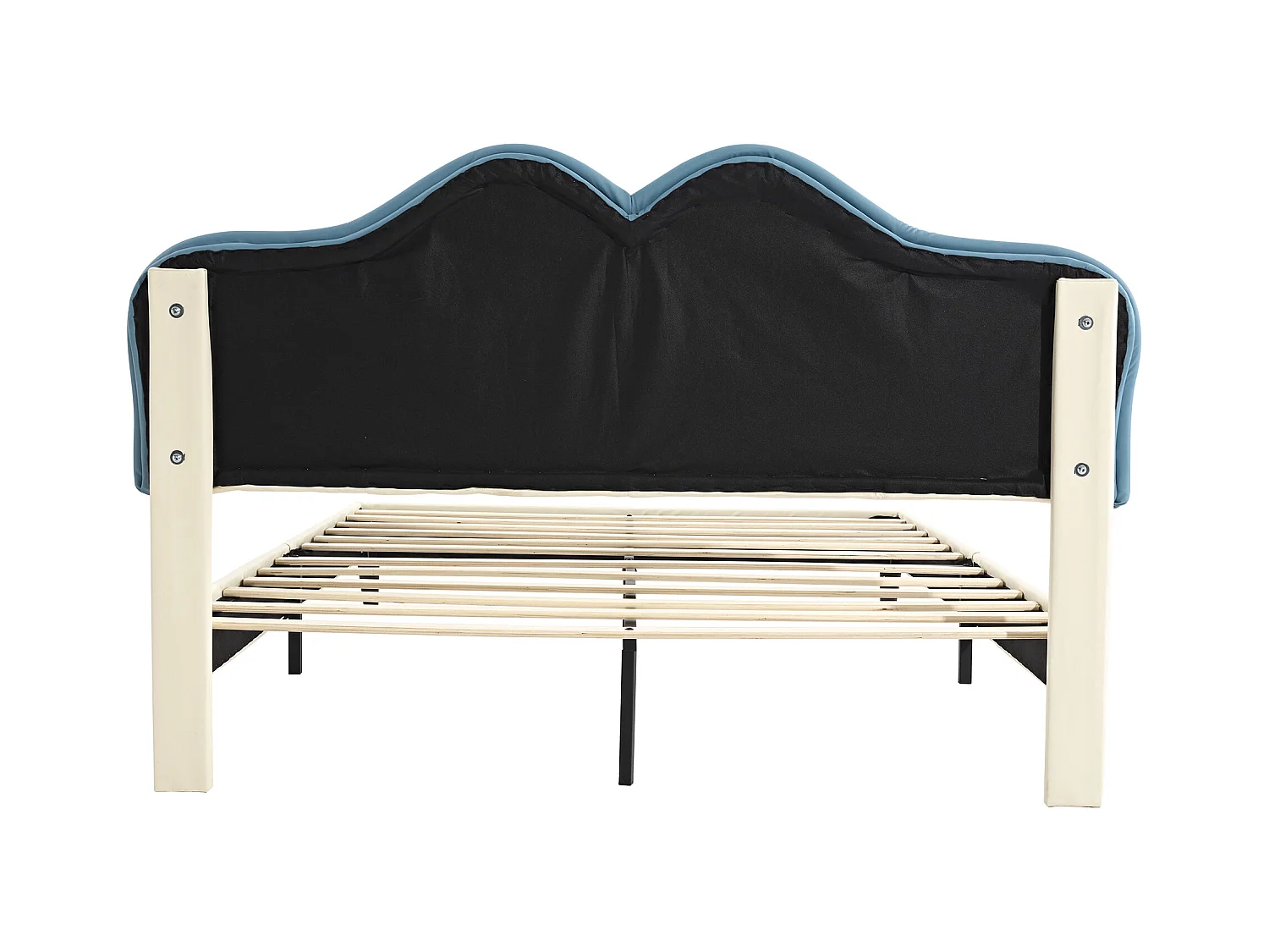 Lit enfant 140x200cm, en PU blanc et bleu, sommier à lattes, sans matelas