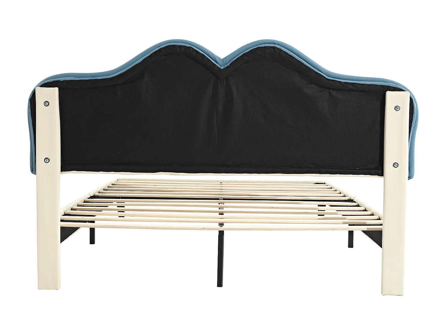 Lit enfant 140x200cm, en PU blanc et bleu, sommier à lattes, sans matelas