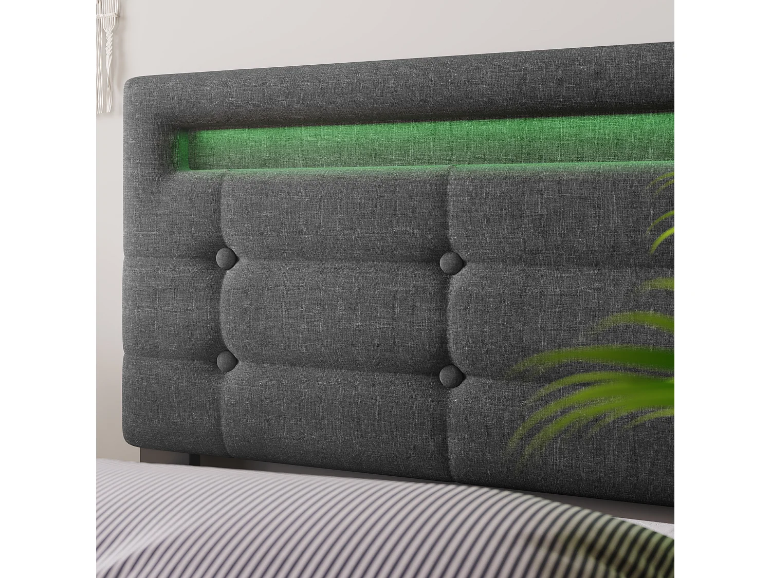 Volwassenenbed 90x200 cm met 2 lades en LED, verstelbare hoofdbord, grijs linnen, zonder matras
