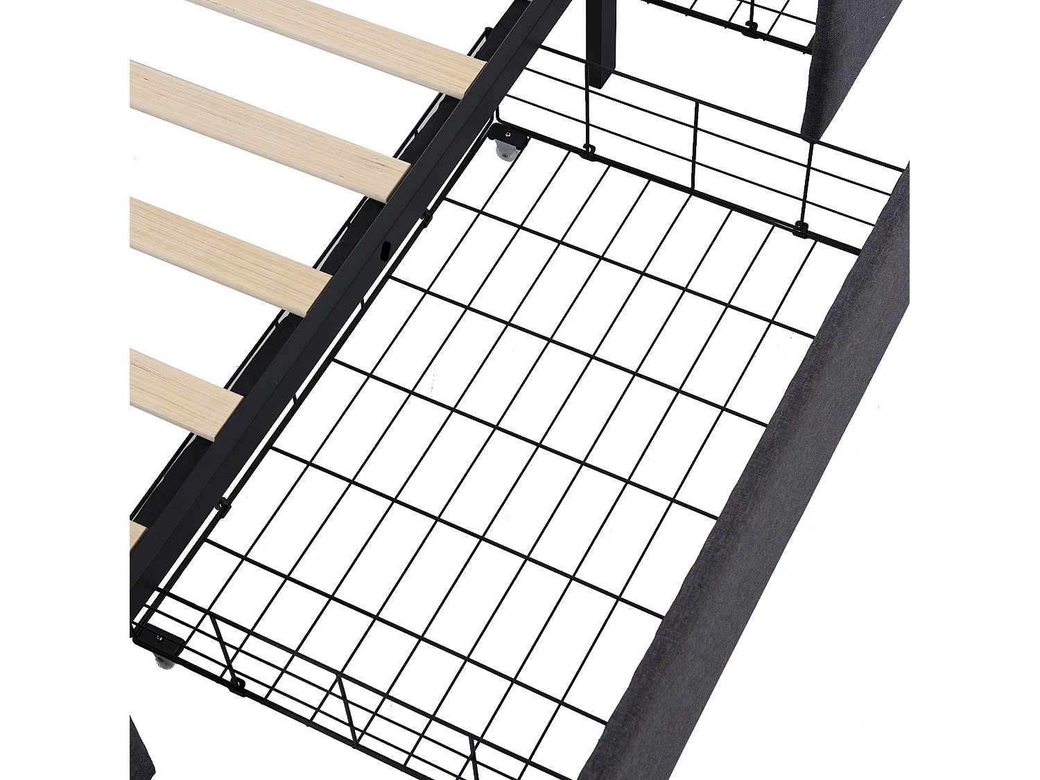 Volwassenenbed 90x200 cm met 2 lades en LED, verstelbare hoofdbord, grijs linnen, zonder matras