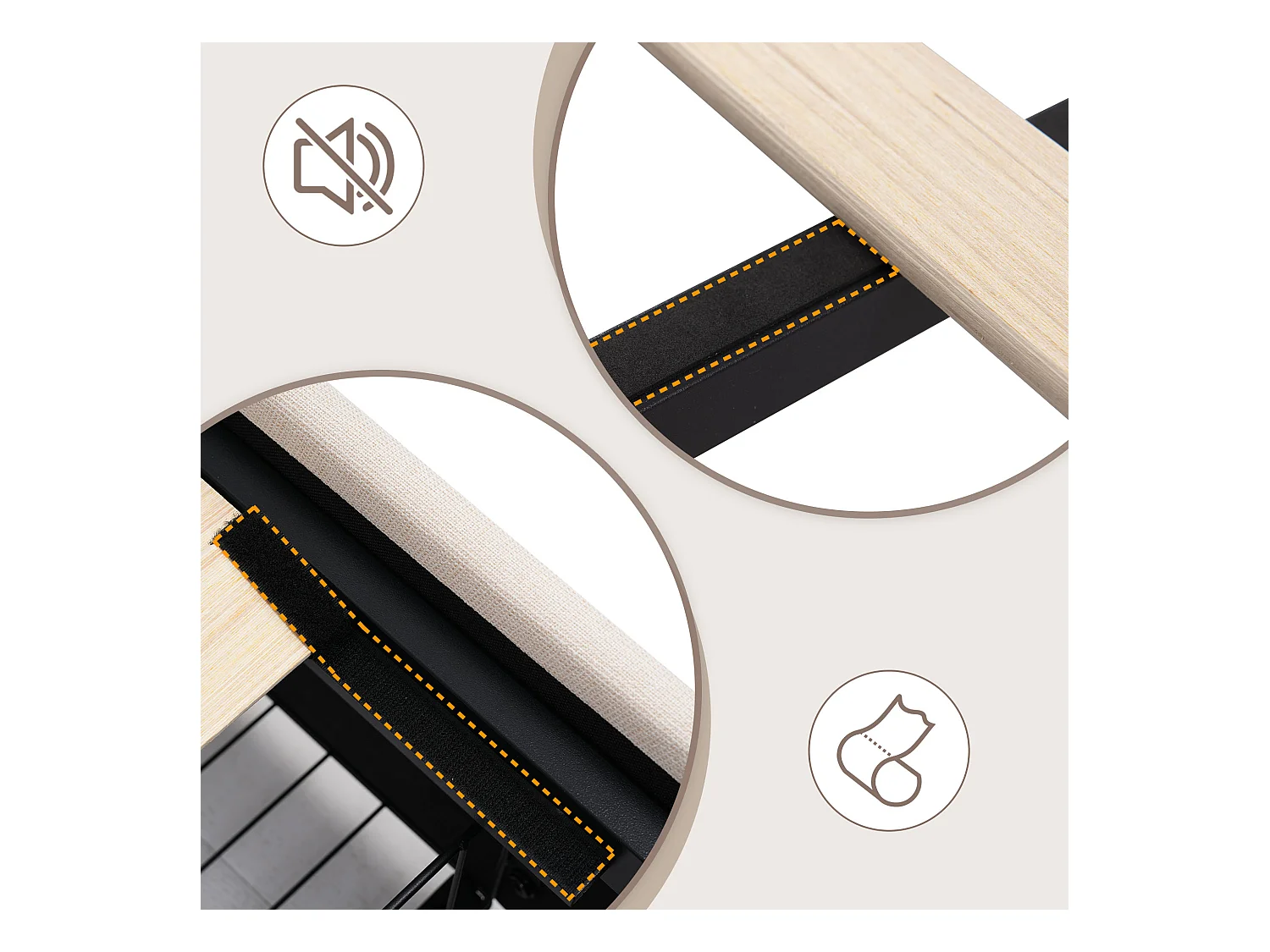 Lit adulte 140x200cm avec 4 tiroirs et LED, tête de lit réglable en hauteur, lin beige, sans matelas