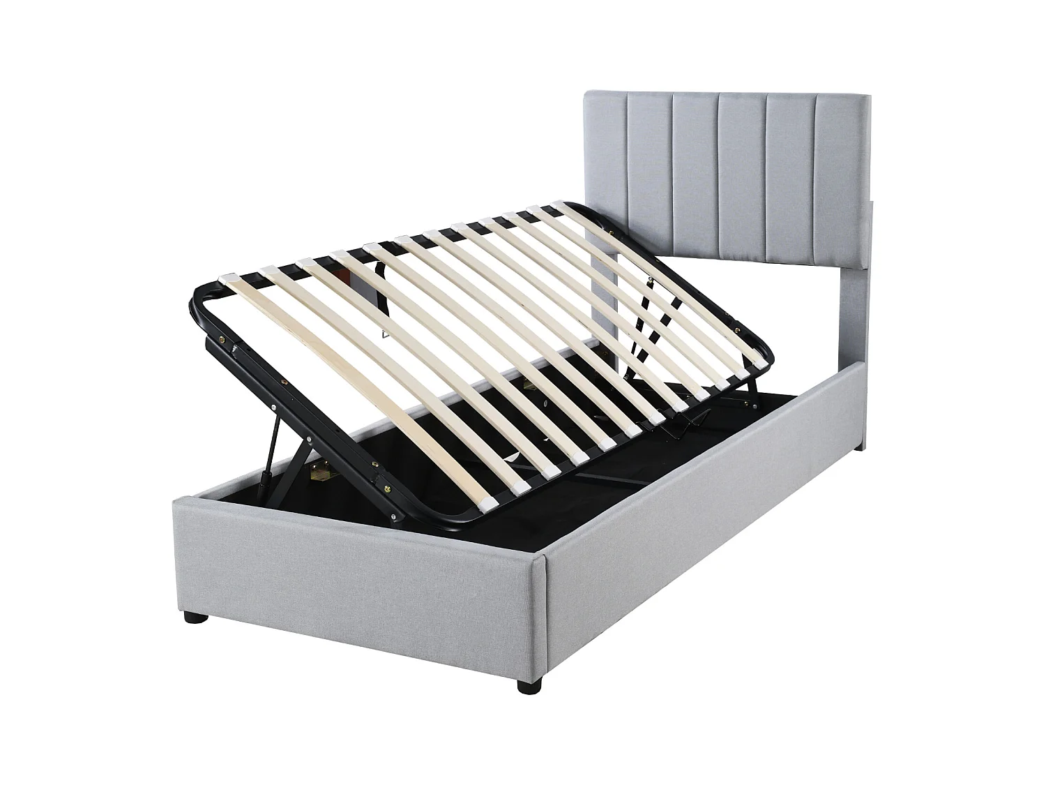 Lit enfant lit rembourré 90x200 cm, lit de rangement hydraulique, lit mezzanine en lin skinphile, gris