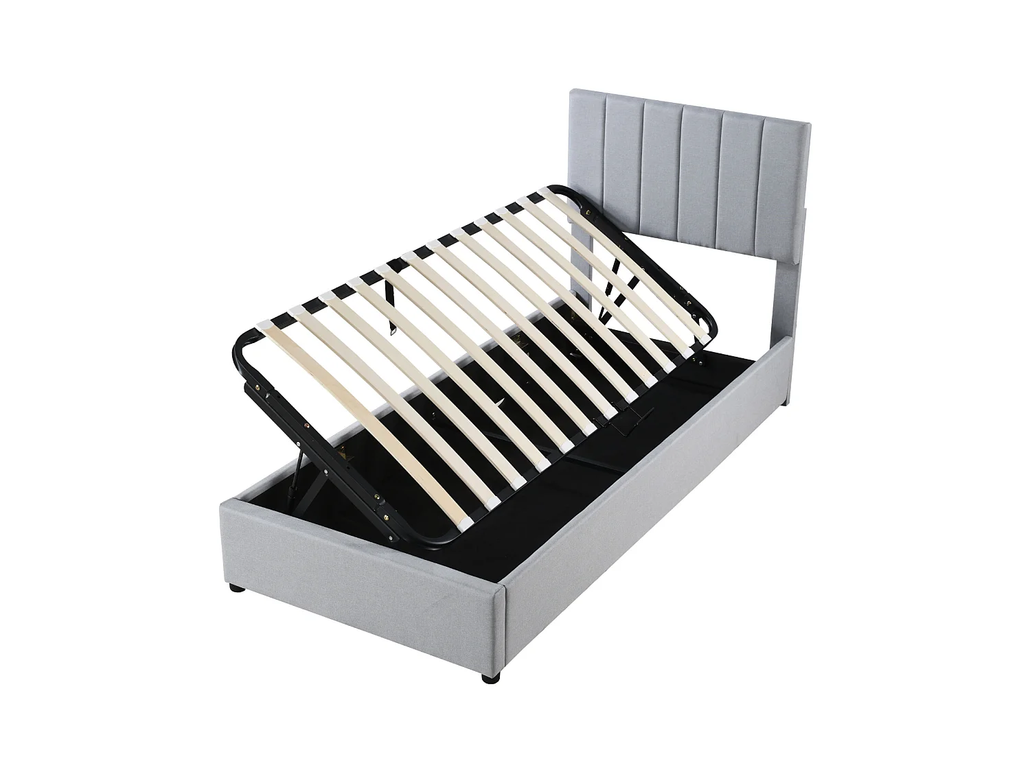 Lit enfant lit rembourré 90x200 cm, lit de rangement hydraulique, lit mezzanine en lin skinphile, gris