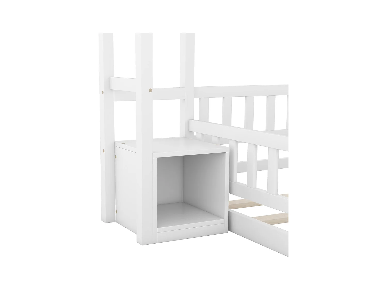 Lit bébé 140 x 200cm, lit plat, lit familial avec balustrade, lit bébé avec table de chevet, blanc