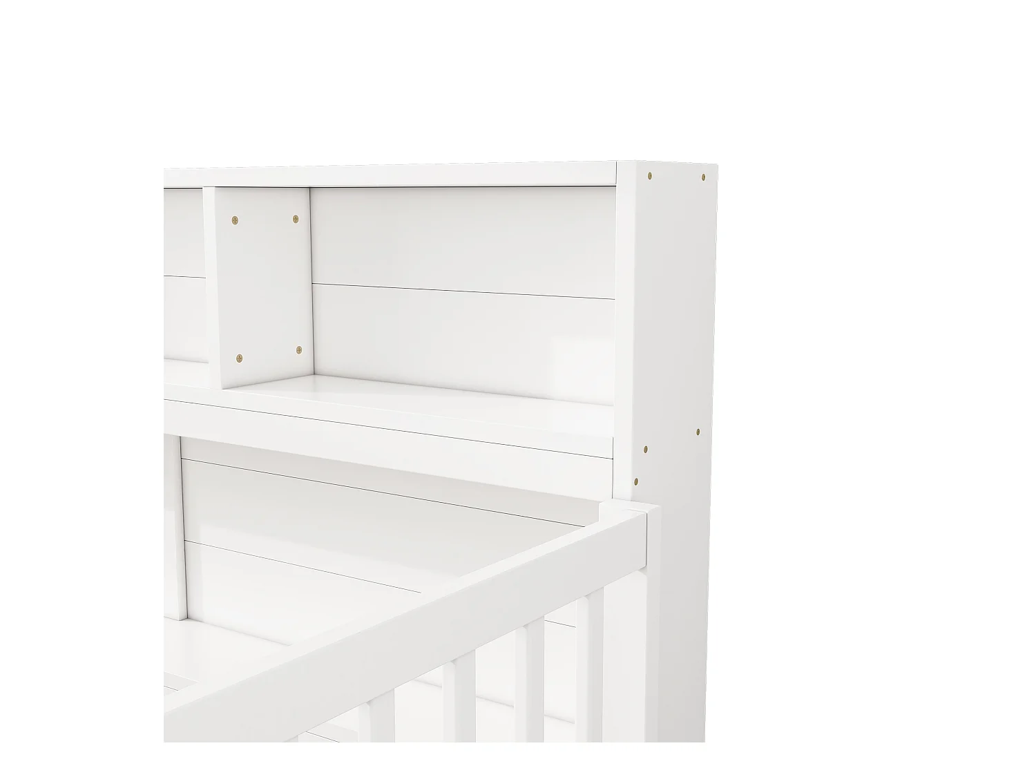 Lit au sol enfant 90x200cm avec barrière et Etagère, bois de pin blanc, sans matelas