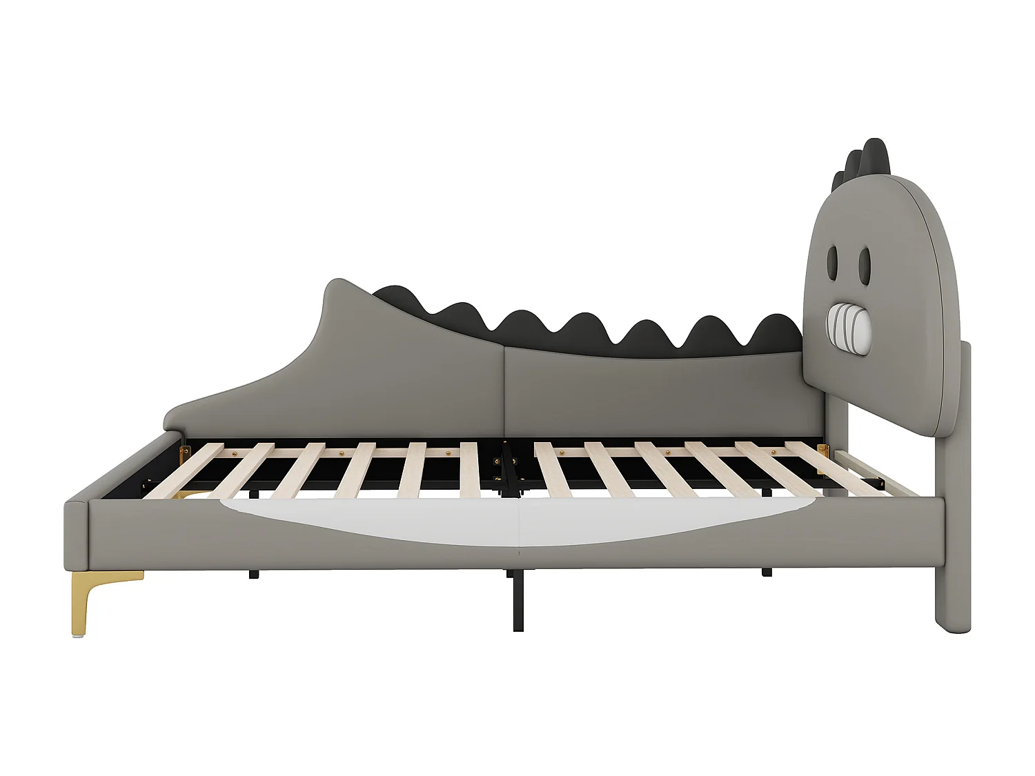 Cama infantil 90x200 cm com cabeceira em forma de dinossauro, PU cinza, sem colchão