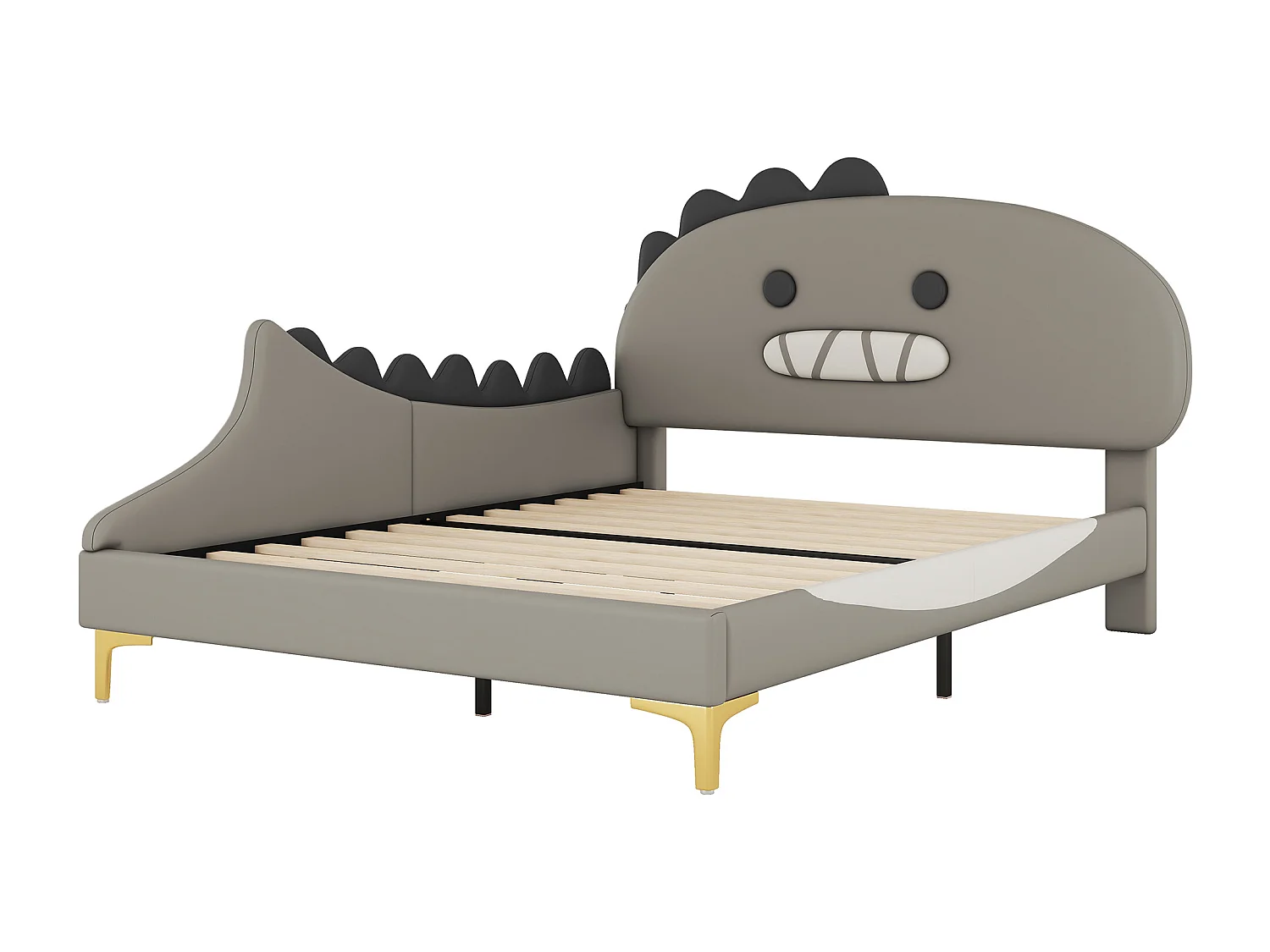 Cama infantil 90x200 cm com cabeceira em forma de dinossauro, PU cinza, sem colchão