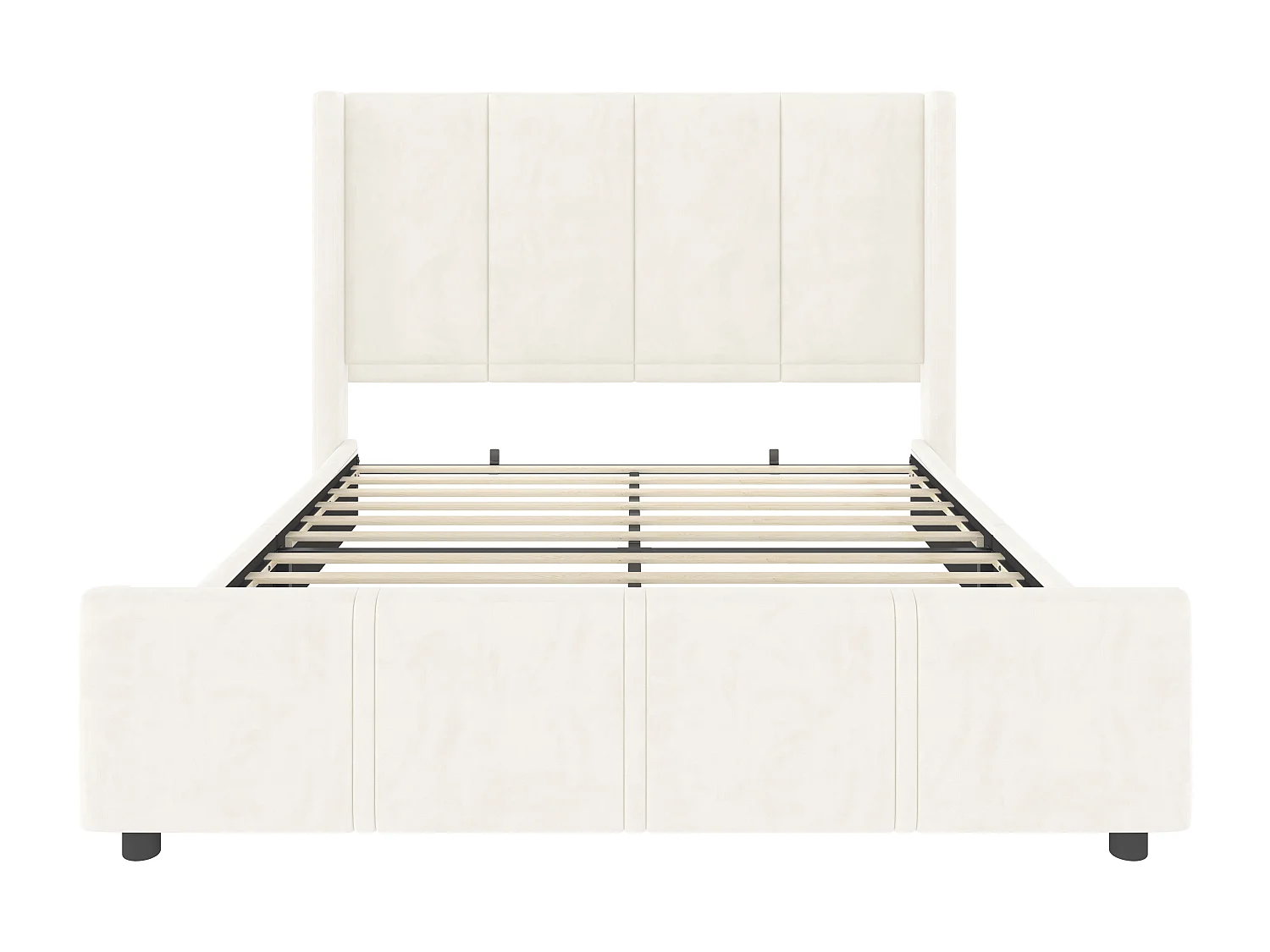 Letto per adulti 140x200 cm con porta USB tipo C, rivestito in velluto beige, rete a doghe, senza materasso