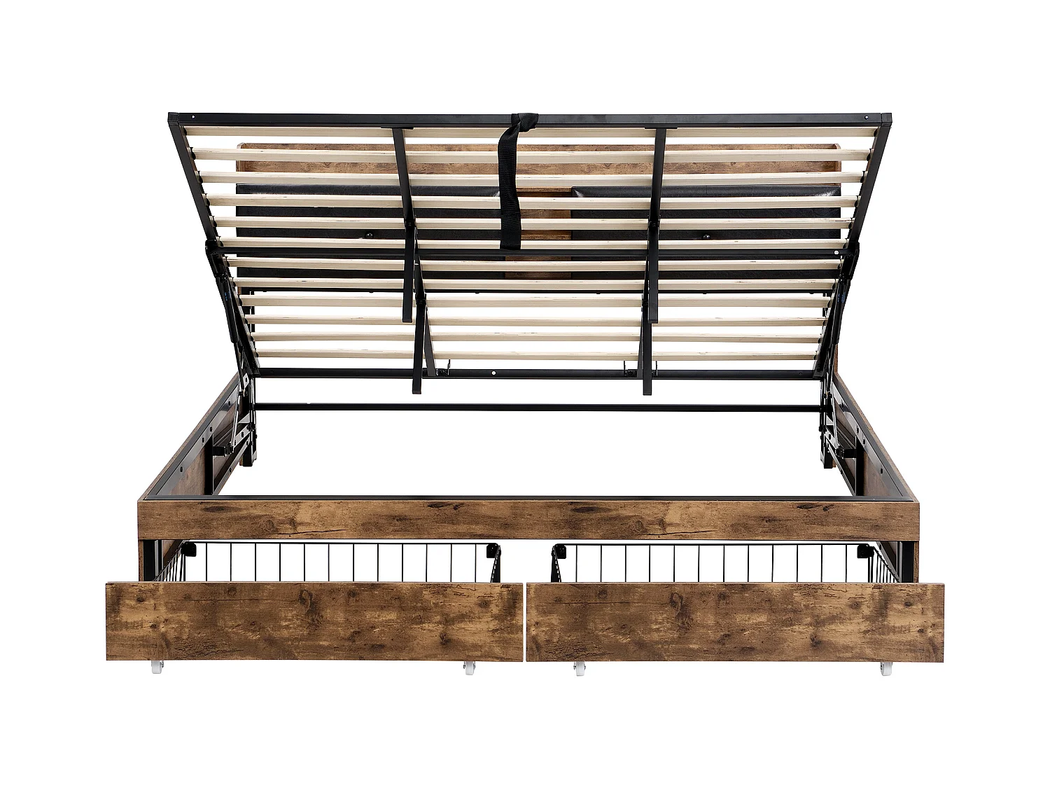 Lit en métal, 180 x 200 cm, lit hydraulique, lit Junior, lit double avec tête de lit de rangement et cadre à lattes métalliques, sans matelas, convient aux adultes