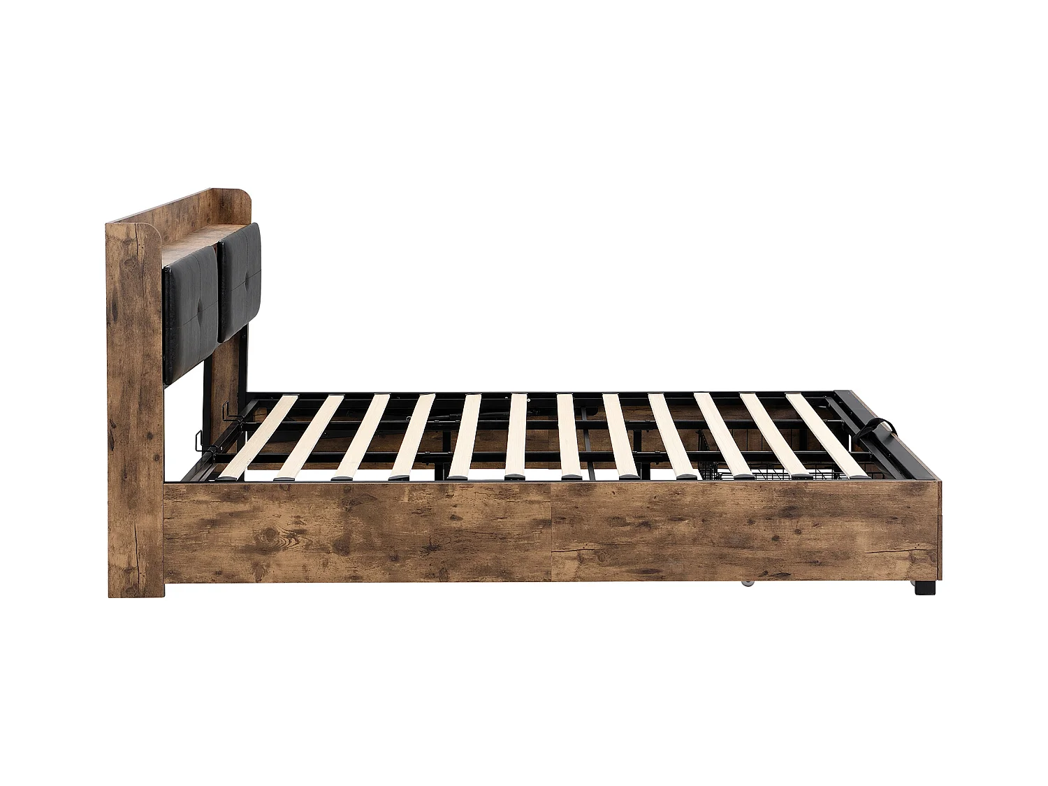 Lit en métal, 180 x 200 cm, lit hydraulique, lit Junior, lit double avec tête de lit de rangement et cadre à lattes métalliques, sans matelas, convient aux adultes