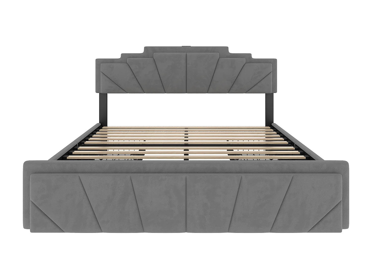 Lit adulte 160x200cm avec 4 tiroirs， LED et USB type-C, tête de lit réglable, velours gris, sans matelas