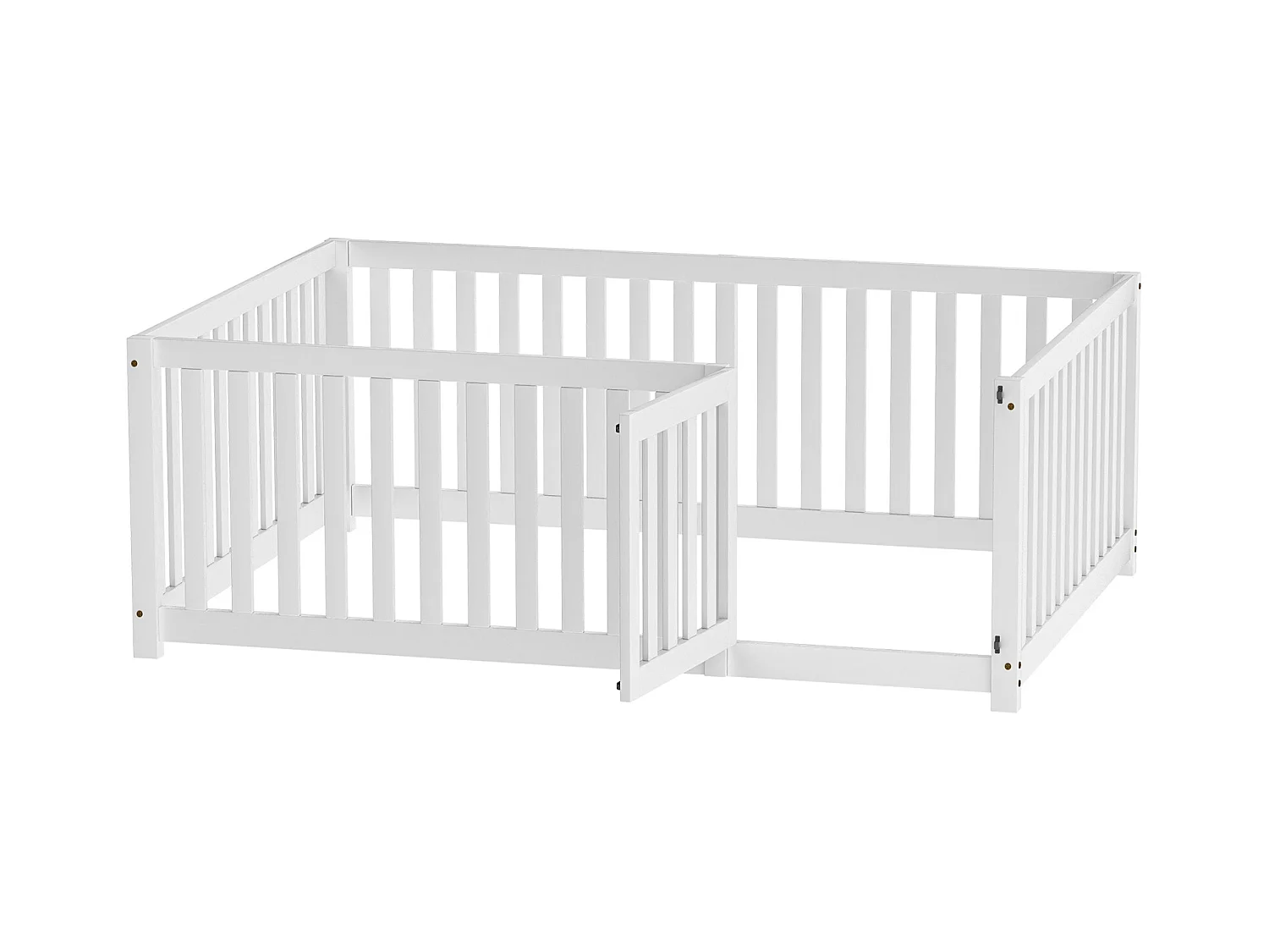 Lit enfant 140x200cm, lit au sol sans sommier, avec Barrières de sécurité, pin, blanc, sans matelas