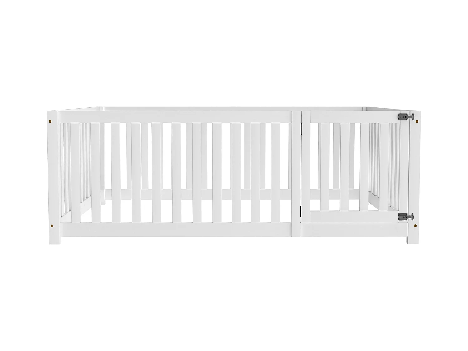 Lit enfant 140x200cm, lit au sol sans sommier, avec Barrières de sécurité, pin, blanc, sans matelas